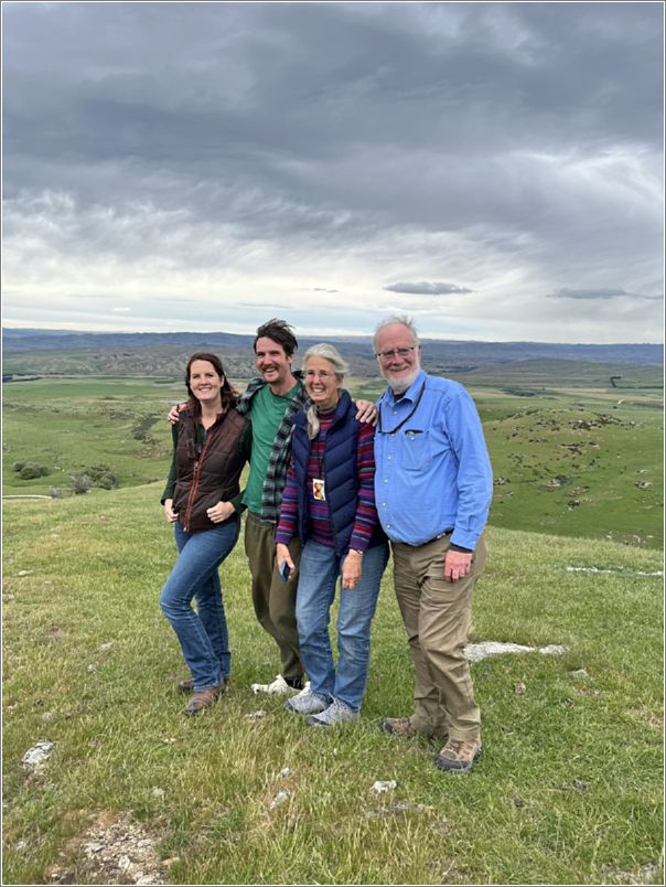 The view from the Matakanui Airstrip  from left me, my brother and my parents. Photo: Lynley Coffey.